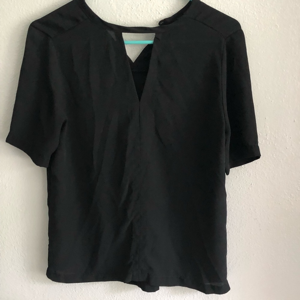 Lulus sheer black vneck short sleeve shirt